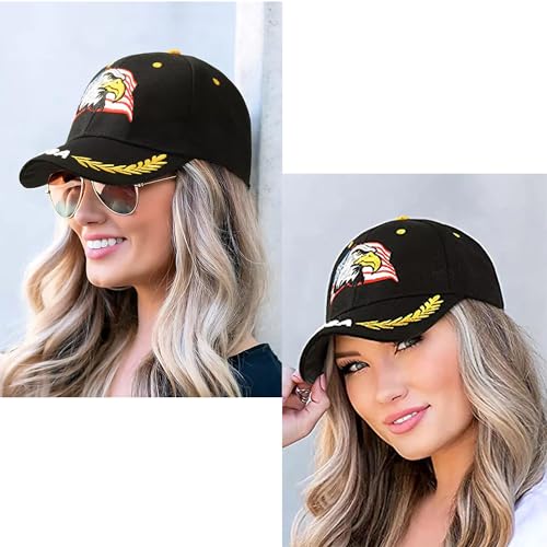 American Flag Eagles Baseball Cap - Embroidered Dad Hat for Men & Women - One Size / Black