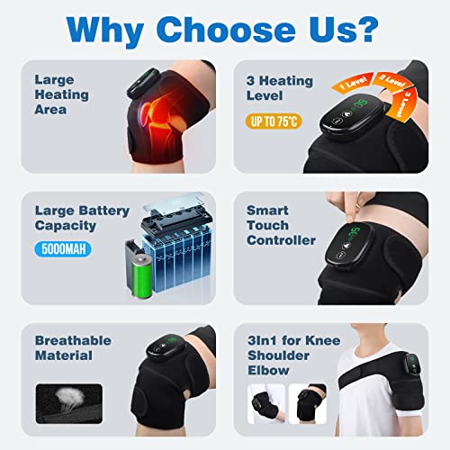 Cordless Heated Knee Brace Wrap with Vibration - Black, Pack of 1