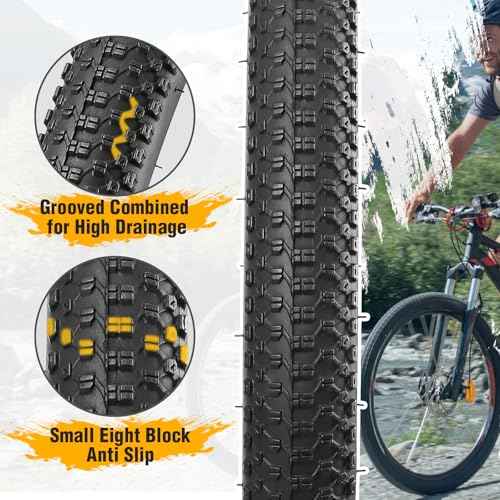 MEGHNA Bike Tire 26/27.5 x 2.125 inch Mountain Bike Tire with Bike Tire Lever Foldable Tire Replacement for Mountain Bike Gravel Bike BMX Cruiser Bike Folding Bike