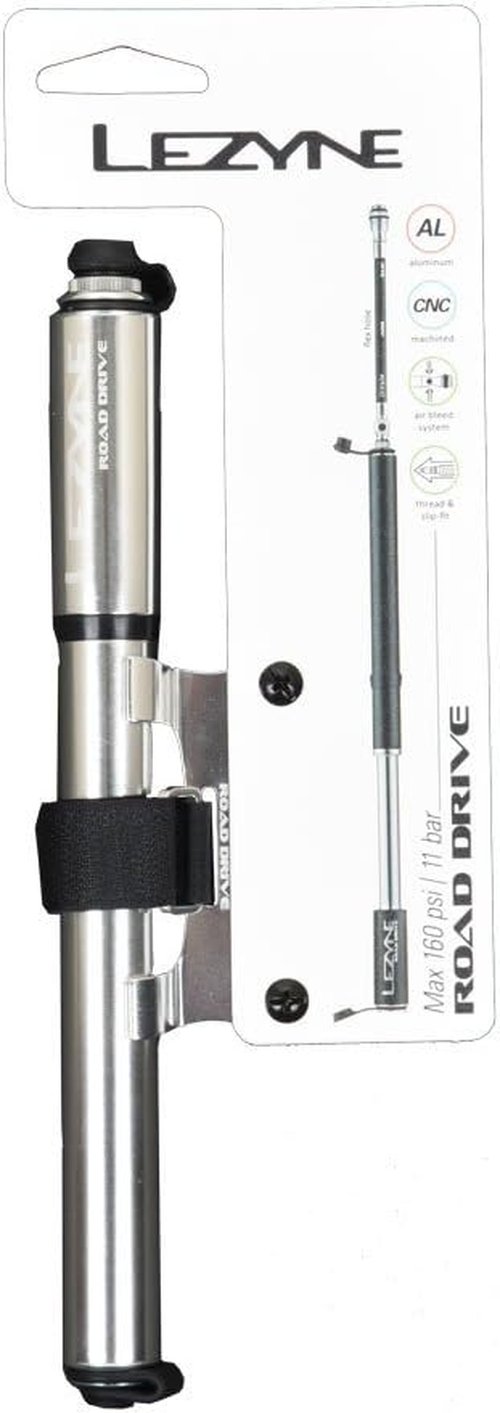 LEZYNE Road Drive Bicycle Tire Hand Pump, High Pressure 160psi, ABS Flex Hose, Presta & Schrader, Compact Bike Pump