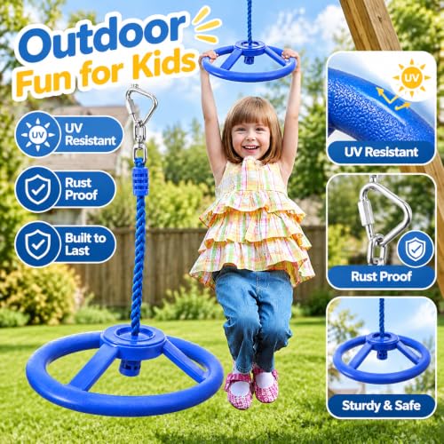 Outdoor Monkey Wheel Swing - 360° Rotating Obstacle Course Accessory, Blue