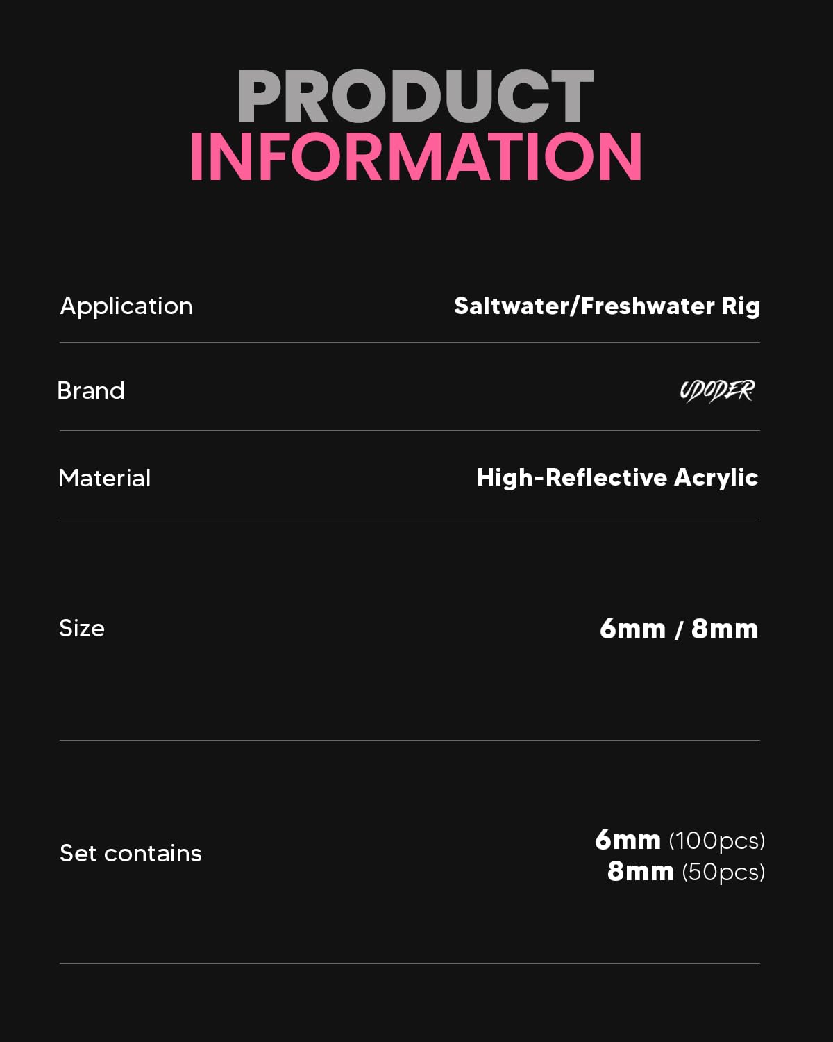 Fishing Beads Fishing Line Bead Flash Colorful Lures Baits Rigs，6/8mm Round Float Fishing Rig Lure Tackle Set for Saltwater Freshwater (High Flash Dark Pink-6/8mm(150pcs)/Set)