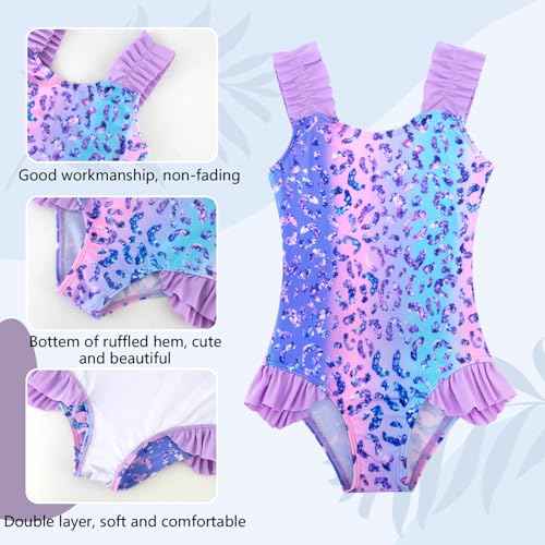 XiaoMoSha Girls One Piece Swimsuit Ruffled Straps Bathing Suits Summer Swim Suit Quick Dry Beach Swimwear for Kids 3-10 Years