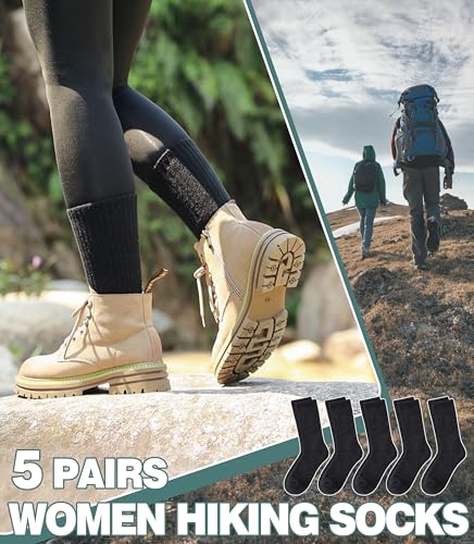 LANLEO Merino Wool Hiking Socks for Men Women Large 5 Pairs Winter Thermal Crew