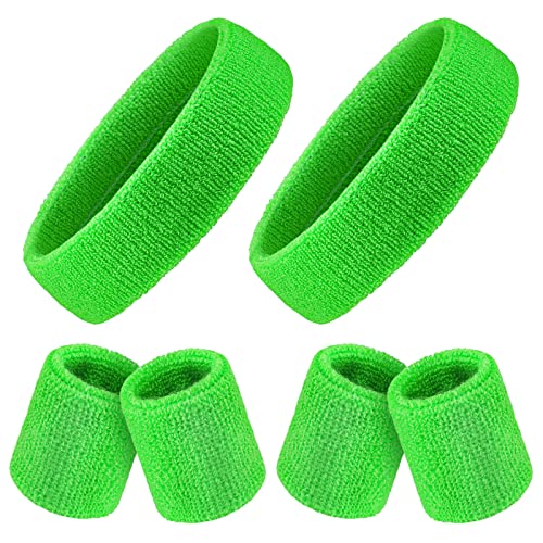 6 Pieces Kids Sweatband Set Sports Headband Wristband Set Boys Girls Headband Wristbands Sweat Bands Set for Basketball Football Running 2 Headbands and 4 Wristbands(Green)
