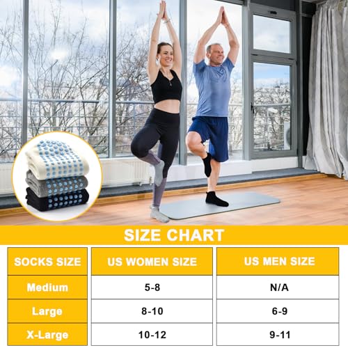 Unisex Yoga & Pilates Non-Slip Grip Socks 6 Pairs Black - Size 8-10, Cushion Sole