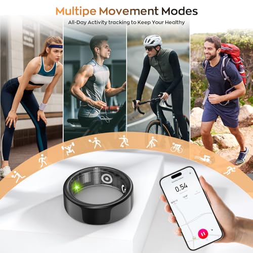 Smart Ring with Sleep Monitoring, Step Counting, Heart Rate, Blood Oxygen for iOS and Android, No Subscription Fee, IP68 Waterproof Health Tracker (Gold, 7)