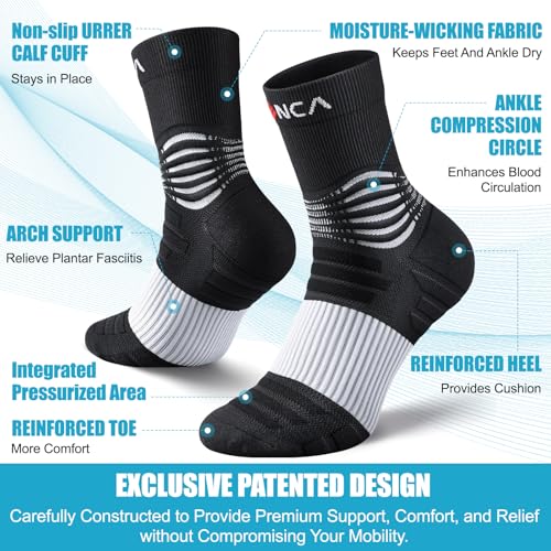 Neenca Compression Socks for Men & Women 20-30 mmHg Large Black & White 2 Pairs