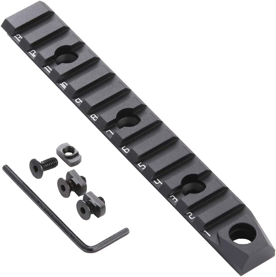 TuFok 13-Slot Alumimun Picatinny Rail for Mlock - Thin 0.37in Height Rail Section Adapter Mount with Socket for 3/8" QD Sling Mount Attachment