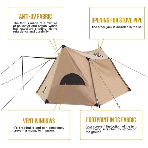 OneTigris Solo Homestead TC Canvas Hot Tent with Stove Jack, Fire-Retardant Wind-Proof Durable, 2 Person 4 Season Bushcraft Shelter Tent for Family Camping Hunting Fishing Motorcycling