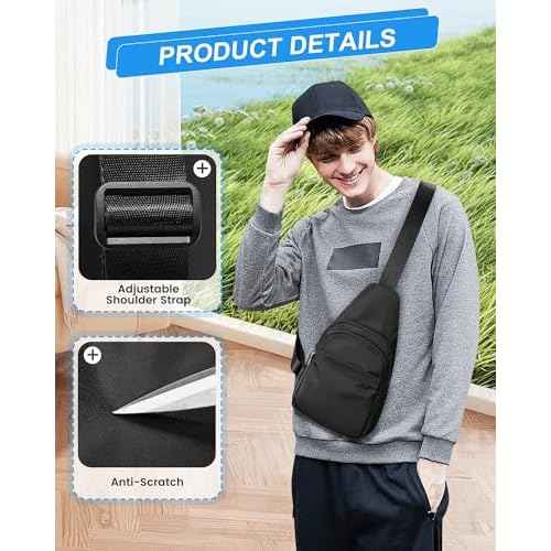 Small Black Sling Crossbody Bag for Men Women, Shoulder Daypack Mini Anti-Theft Cross Body Motorcycle Chest Bags, Small One Strap Fanny Back Pack for Casual Travel Hiking Sport Gym