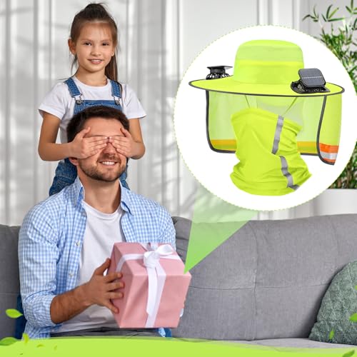Fan Hat with 2 USB Fans Wide Brim Neck Flap - Yellow
