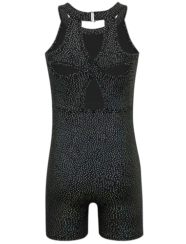 Girls Gymnastics Leotard with Shorts - Rainbow Unicorn Dinosaur Mermaid Flower Galaxy 7-8 Years Black Cutout