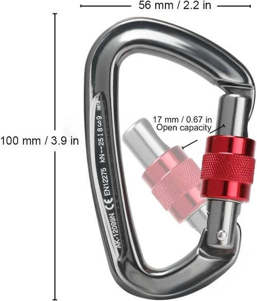 Locking Carabiner - 25kN 5600lb Climbing Carabiner Screw Gate D Shape Carabiner