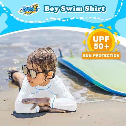 Boys' Rash Guard Long Sleeve UPF 50 Sun Shirts for Toddler Kids Rashguard Water Swimming