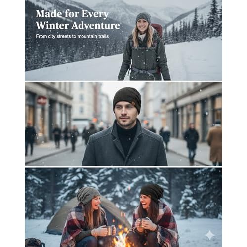 Slouchy Beanie for Men Women - Winter Beanie Hat,Warm Fleece Lined Knit Skull Cap for Cold Weather Outdoor