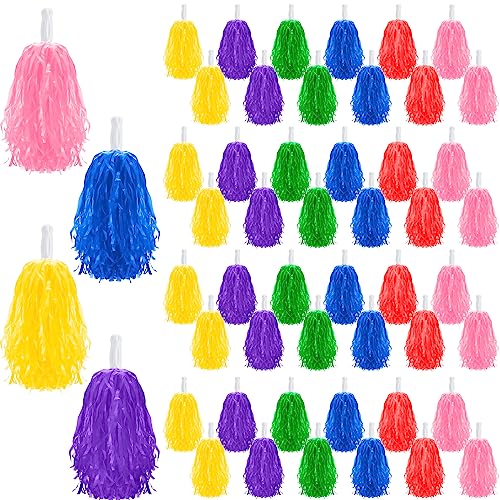 Colorful Cheerleader Pom Poms Bulk with Handles - 48 Pack
