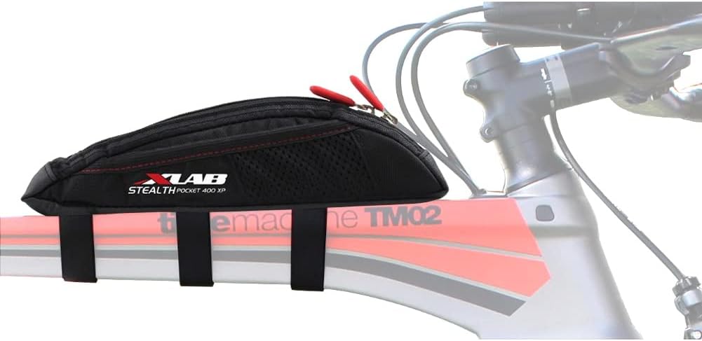 XLAB Stealth Pocket 400 XP – Strap Mounted Aerodynamic Top Tube Bag with Exterior Mesh Pockets for Triathlon and Gravel Bikes