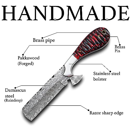 8-Inch Handmade Damascus Bull Cutter Knife with Leather Sheath - Red Cowboy Knife for Hunting & Outdoor Use