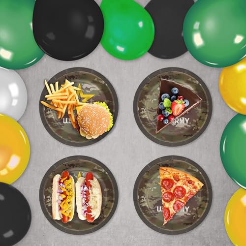 U.S. Army Dessert Plates 7 Inch - 24 Pack, Camouflage Military Party Dinnerware
