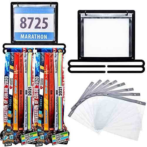 Moxweyeni Race Medal and Bib Display Medal Hanger Running Bib Holder Wall Mounted Hanging Rack Stands Gifts for Runners