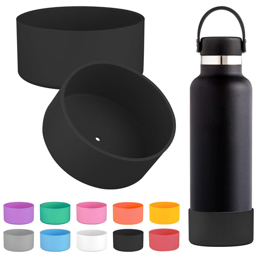2 PCS Silicone Boot for Hydro Flask Stainless Steel Standard Mouth Water Bottle,Silicone Bottom for Hydro Flask 21oz Stainless Steel Standard Mouth Water Bottle,Avoid Scratches and Noise(Black)