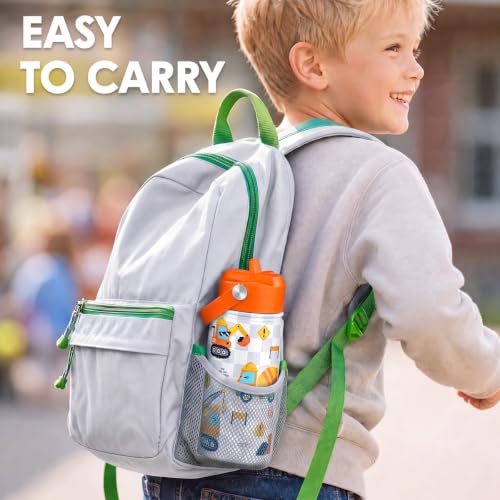 Construction Kids Water Bottle with Straw Lid - 12oz Insulated Stainless Steel - Variation 1