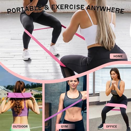 Fabric Resistance Bands for Workouts - 3 Levels, Portable Exercise Set with Pink, Green, Purple - 7 PCS