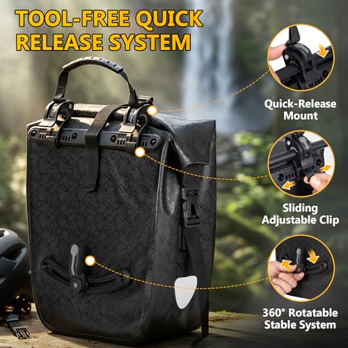 Favoto Waterproof Bike Panniers Set 48L for Rear Rack - Black