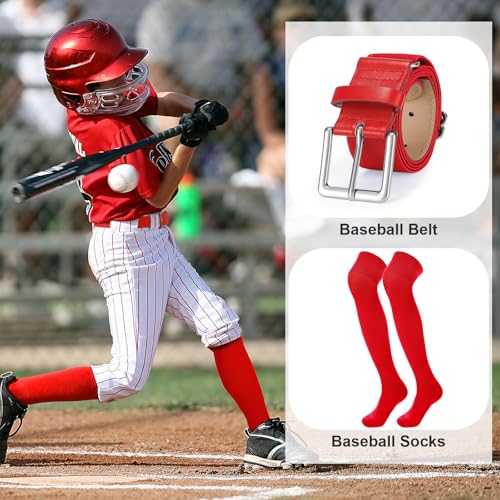 Youth & Adult Baseball Socks and Belt Combo Over the Knee Red Medium