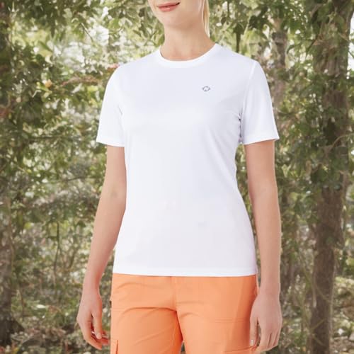 NAVISKIN Women's Quick Dry Rash Guard Shirts UPF 50+ Sun Protection Short Sleeve Shirts White Size XL