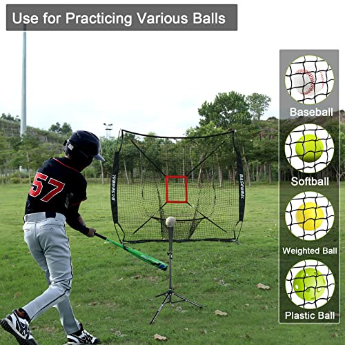 7'¡¿7' Baseball Softball Practice Net,Baseball Backstop,with Batting Tee,for Hitting Pitching Batting Catching with Bow Frame,Bonus Strike Zone