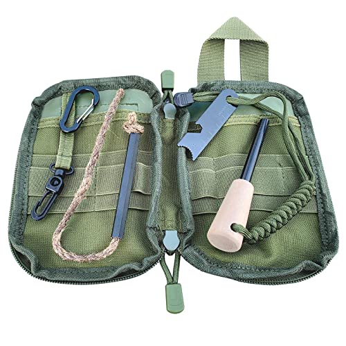 Fire Starter Survival Kit with Large Ferro Rod & Wick Hemp Cord - Green Bag