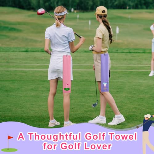 Golf Towels Microfiber Embroidered Ball Set - Pink Purple Elegant Style