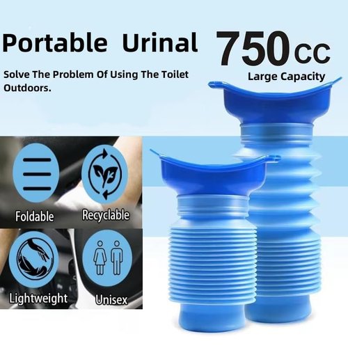 MEETYEHUA Portable Mini Outdoor Camping Travel Shrinkable Personal Mobile Toilet Bottle,Unisex Adjustable Emergency Urinal Portable Toilet for car 750ml (Blue)