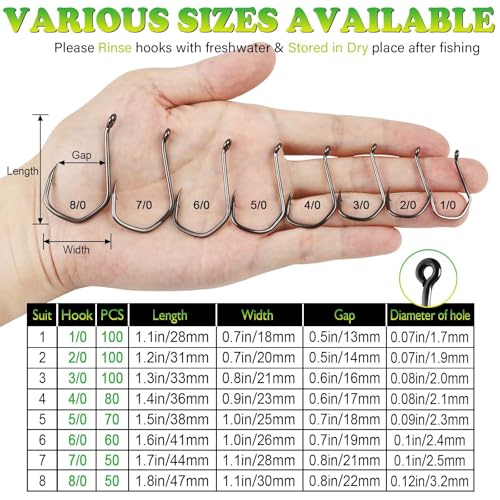 Octopus Fishing Hooks Saltwater & Freshwater Size 2-100PCS - Strong & Corrosion-Resistant