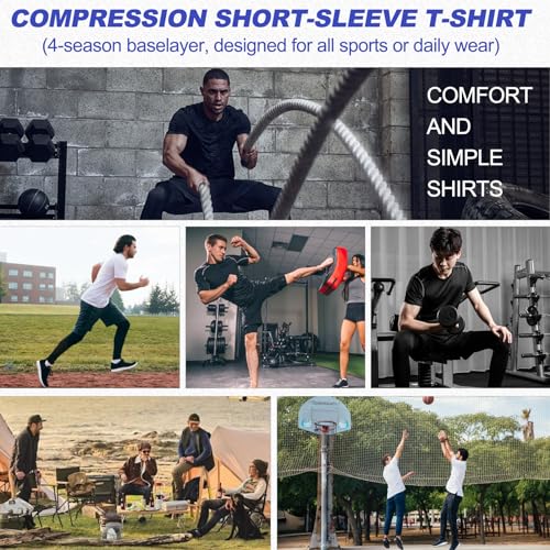 Men's Short Sleeve Compression Shirt for Workout Gym Training Small Navy