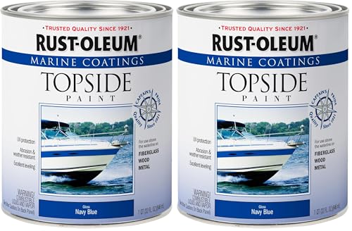 Rust-Oleum Marine Topside Paint - Navy Blue, 1-Quart Pack of 2 - Durable Oil-Based Coating for Fiberglass, Wood & Metal Surfaces Above Waterline