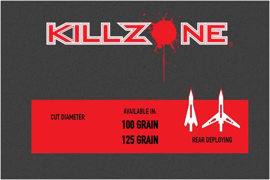 New Archery Products Killzone 2 Blade Rear-Deploying Bow Hunting Mechanical Broadheads with 2" Cutting Diameter & Spring-Clip Design - 3 Pack