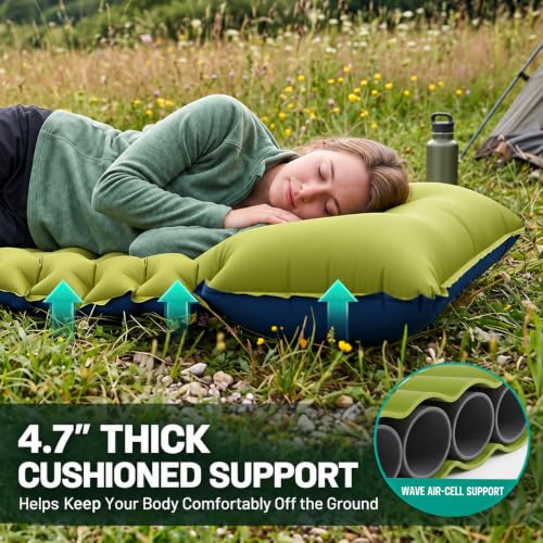 Overmont Ultralight Camping Sleeping Pad with Pillow & Foot Pump - Bluegreen