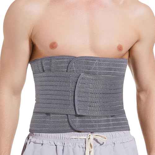 Funcy Men's Adjustable Abdominal Binder ? Post-Surgery Recovery Belt, Hernia Support, and Core Stability Wrap (Gray, Medium)