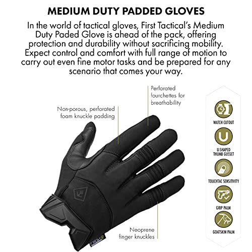Men's Medium Duty Padded Tactical Gloves - Black, Size Medium