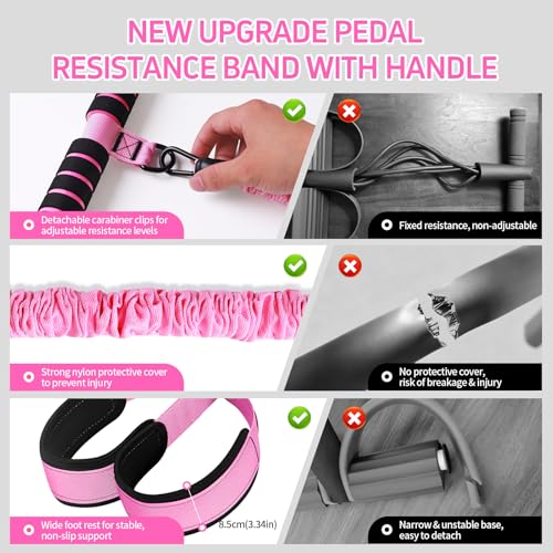 Pink Adjustable Pedal Resistance Band Handle 30/40/50LB Yoga Foot Puller