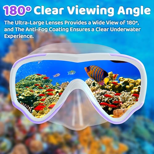 Kids Snorkel Mask Goggles with Nose Cover - Vvinca Purple, Age 6-14