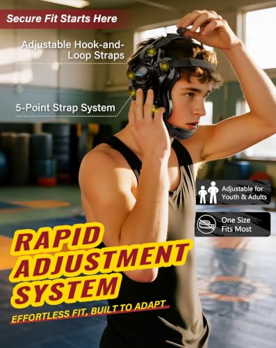 Trymaker Wrestling Headgear with Chin Cup - Black Headgear & Black Strap