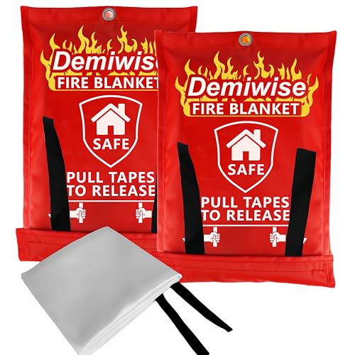 Emergency Fire Blanket 2-Pack 40x40 Inches for Home Kitchen Safety - Flame-Resistant