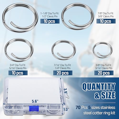 70 Pcs Marine Stainless Steel Cotter Pins Kit 5 Sizes for Boat & Outdoor Use