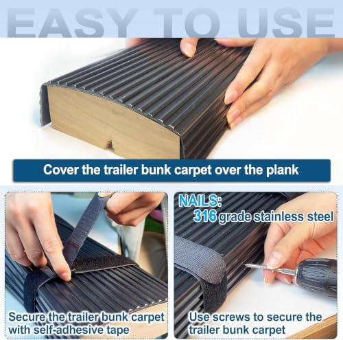 PE Boat Trailer Bunk Wrap Kit 16ft - 1.5 x 4in Waterproof Synthetic Roll with Screws & Straps