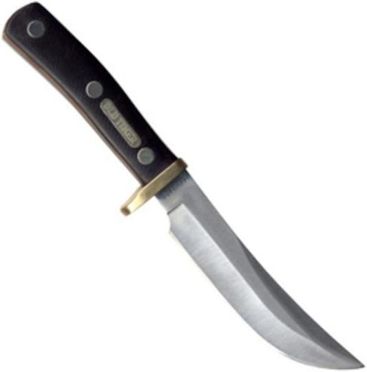 Old Timer 165OT Woodsman 9.3in High Carbon Stainless Steel Fixed Blade Knife with 5in Clip Point Blade, Black Sawcut Handle, and Leather Belt Sheath for Hunting, Camping, Skinning, EDC, and Outdoors