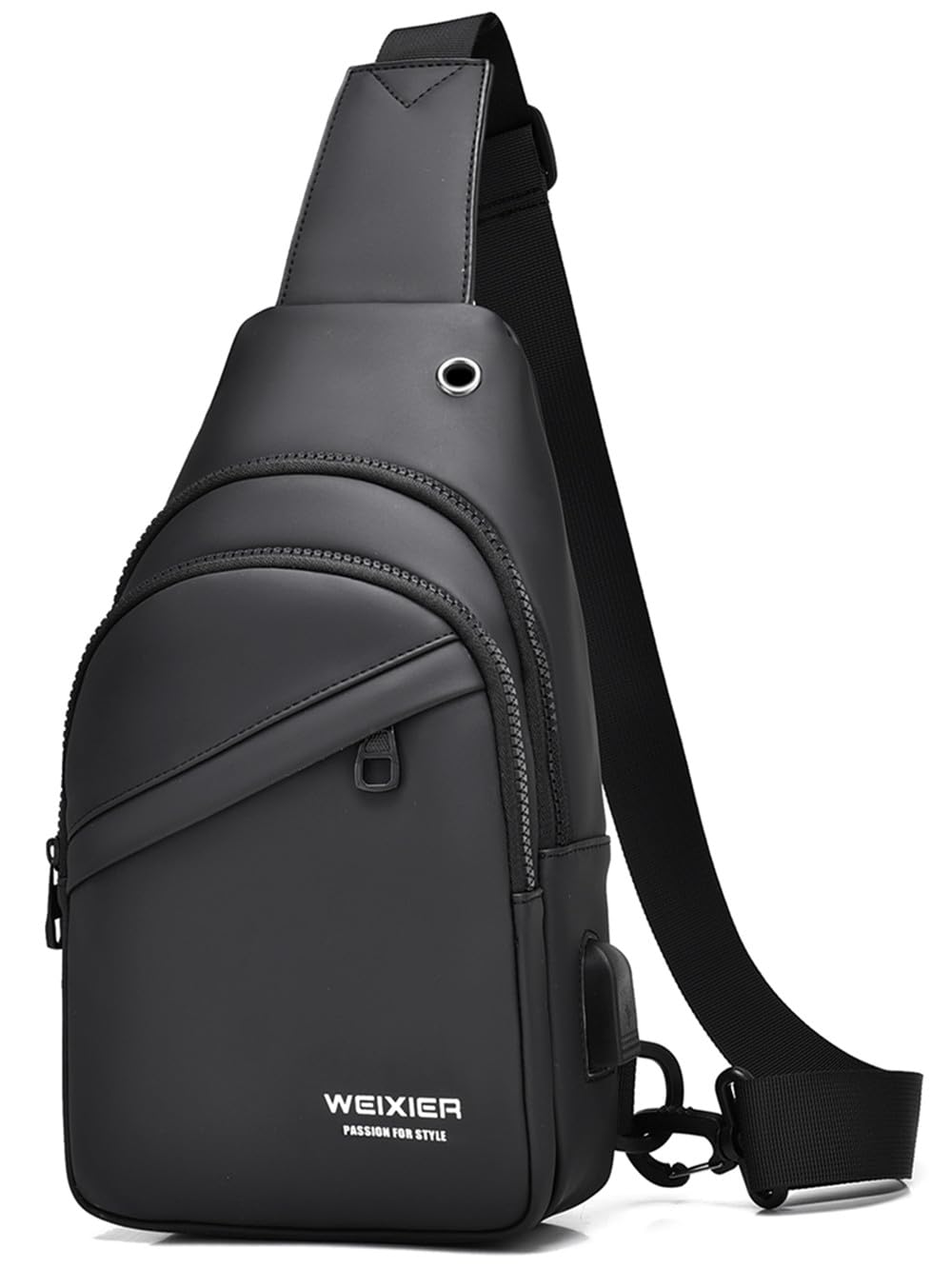 Hjkiopc Waterproof Sling Bags Mens Shoulder Crossbody Backpack with USB Charging Port& Headphone,Outdoor Lightweight Bag